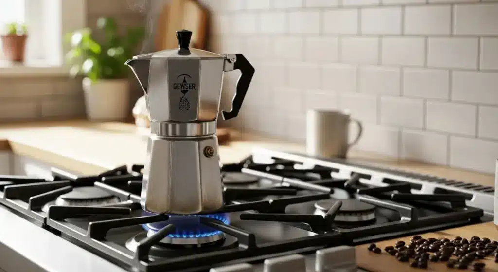 Приготовление кофе в гейзерной кофеварке мока