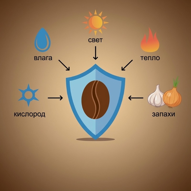 диаграмма главные враги при хранении кофе 