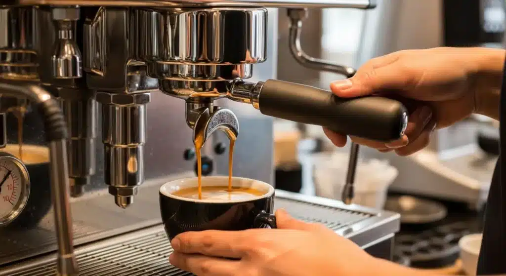 Приготовление двойного эспрессо доппио