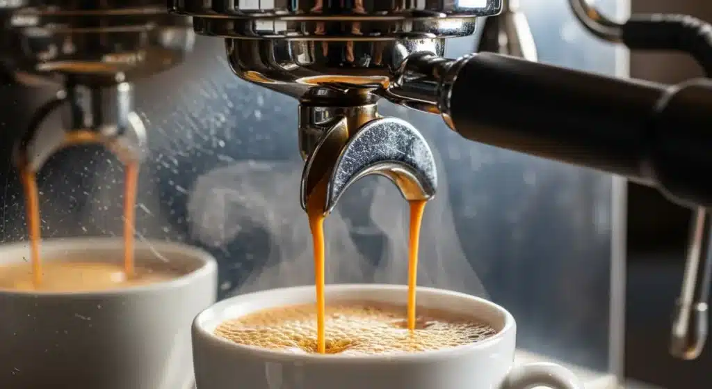 Процесс приготовления эспрессо в кофемашине