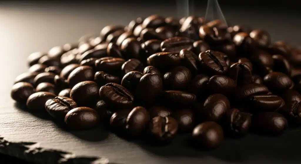 Темные, маслянистые зерна итальянской обжарки.